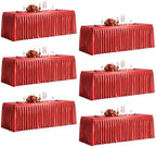 6 Packs Red Satin Tablecloths Rectangle 8FT, Glitter Spandex Fitted Stretch Table Covers Wrinkle-Free Floor Length Shimmer Table Skirt for Weddings Parties Baby Shower Banquets Vendor Events by Partisky