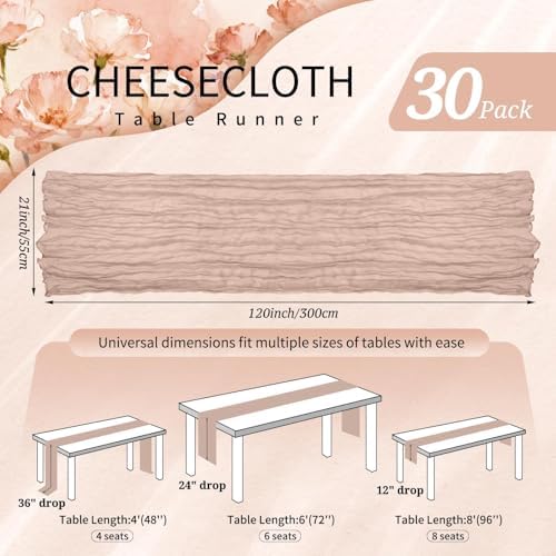 30 Pack Cheesecloth Table Runner 10FT Dusty Pink Table Runner Boho Gauze Cheese Cloth Table Runners Long Rustic Sheer Table Decorations for Wedding Party Baby Bridal Shower Birthday Holiday Home - Image 2