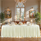 Ivory Satin Tablecloths Rectangle 6FT, Glitter Spandex Fitted Stretch Table Covers Wrinkle-Free Floor Length Shimmer Table Skirt for Weddings Parties Baby Shower Banquets Vendor Events - Image 3