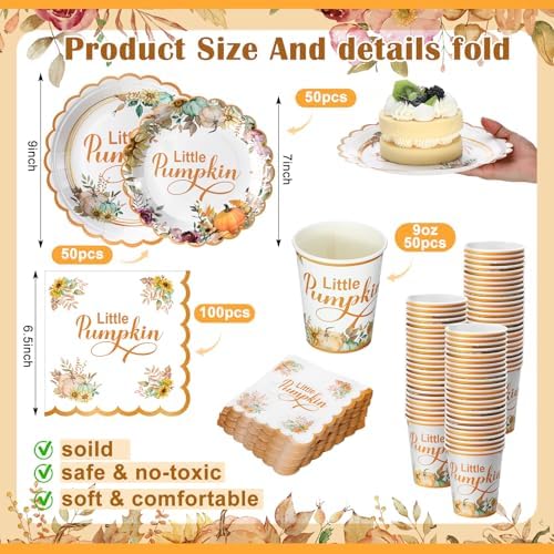 Domensi 250 Pcs Little Pumpkin Baby Shower Party Decoration Set Serves 50 - Image 2