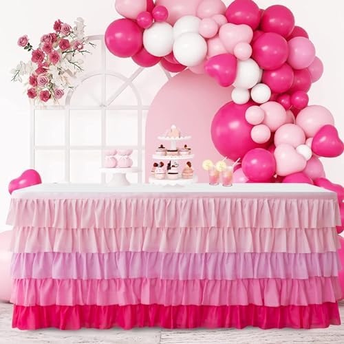 Table Skirt 14ft Pink Tutu Table Skirt For Rectangle Table Birthday Party Decorations Baby Shower Girls Parties Cake Dessert Table Decorations Ruffle Table Skirting by Jevix