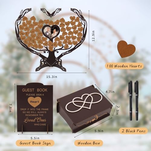 Heart Wedding Guest Book Alternative, Coffee Color Rustic Wooden Wedding Souvenirs with Heart Picture Frame, Heart Guest Book Drop Box, Personalized Decor Party Birthday - Image 2