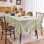 vctops Farmhouse Sage Green Stripe Ruffle Table Cloth, Boho Cotton Linen Tablecloth, Washable Table Cover for Square Table Baby Shower Kitchen Party Wedding Decor (Green B,70"x70") - Image 2