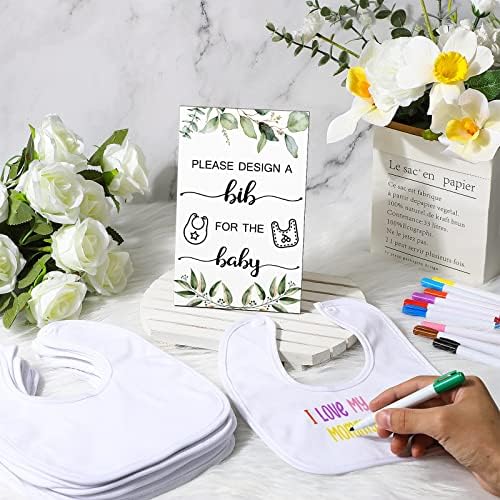 Qunclay 37 Pcs Baby Shower Design Bibs Game with DIY Bib Marker, Leaf - Image 5