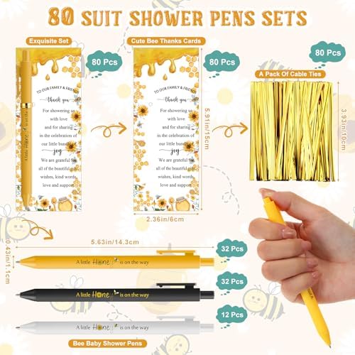 Engrowtic 80 Set Bee Baby Shower Gifts Pens for Guest Bee Themed Baby Shower Party Favors Ballpoint Pens with Thank You Cards Cute Gender Reveal Game Prizes Birthday Return Gifts Souvenirs Supplies - Image 2
