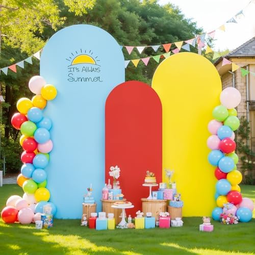 Red Yellow Blue Arch Backdrop Cover Set of 3 Spandex Photo Arch Covers Stretchy Backdrop Baby Shower Birthday Party Arch Covers 7.2 6.6 6 FT Arch Stand Cover Bridal Shower Banquet Decoration by LittleFunny