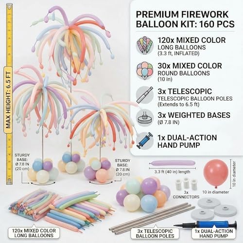 160 Pcs Macaron Balloon Column Stand Kit, 3 Sets Balloon Tower Displays for Birthday, Wedding, Graduation, Bachelor Party Celebration Decorations Supplies - Image 5