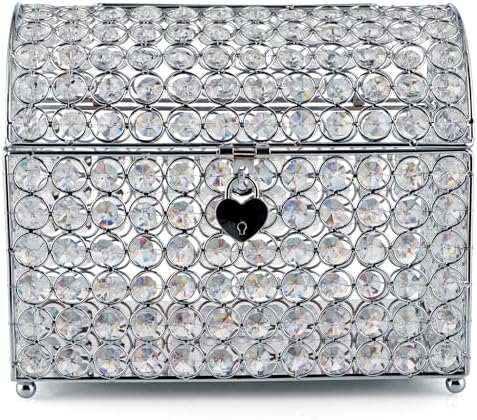 MDLUU Large Wedding Card Box, Treasure Chest Wedding Money Holder with Heart Shaped Lock, Crystal Bead Card Receiving Box for Wedding, Reception, Birthday Party - Image 2