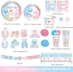Gone Fishing Gender Reveal Decorations Tableware Set, 177 PCs Fish He or Fish She Supplies with Plates, Napkins, Forks, Banner, Tablecloth for Baby Shower Party, Serves 24 Guests - Image 2