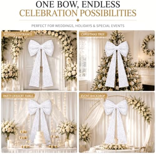PartyPosh Oversized White Velvet Sequin Bow 51"x25" - Image 5