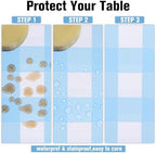 Kesfey 12 Packs Light Blue Gingham Tablecloth Pale Blue and White Checkered Tablecloths 54 x 108 Inch Disposable Plastic Gingham Tablecovers Waterproof Rectangle Picnic Table Cover for Birthday Party - Image 3