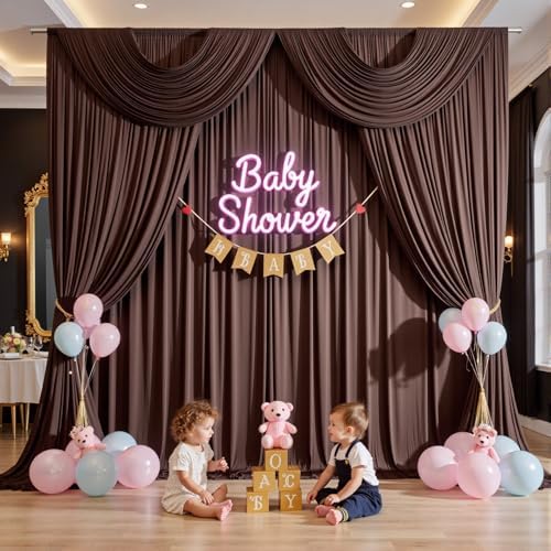 20ftx12ft Brown Backdrop Curtains for Parties, Wrinkle Free Polyester Brown Photo Backdrop Drapes 4 Panels 12 ft Long Back Drop Cloth for Wedding Birthday Photography Background Party - Image 4