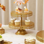 8Pcs Metal Cake Stand Set with 14 inch Round Cake Stand for Large Cakes, 2-Tier & 3-Tier Dessert Stands, Lace Edge Serving Trays – Display for Wedding, Birthday, Party(Gold) - Image 6