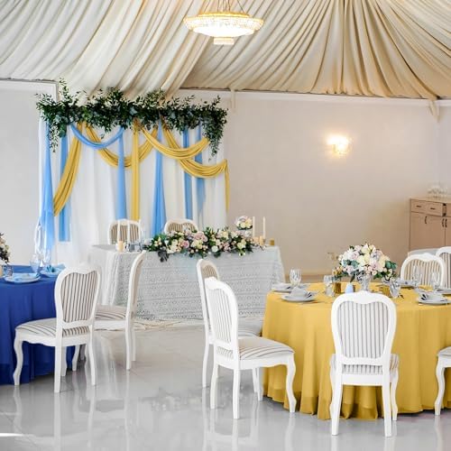 Buryeah 12 Pcs Navy Blue and Gold Round Plastic Tablecloth 84 Inch - Image 6
