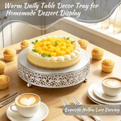Cake Stand, Metal Round Cupcake Dessert Stand Cake Display Holder Cookies Fruit Serving Tray Decor for Wedding Party Birthday Baby Showers Anniversary (12 in, Matte Silver) - Image 4