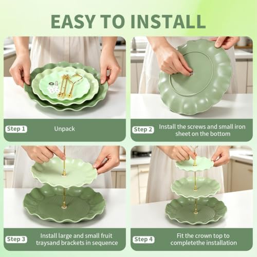 9Pcs Cupcake Stand & Serving Tray Set – 3 Tier Dessert Cake Stands, Cookie Display Stand，for Party Wedding Birthday Baby Shower, Gradient Dessert Table Display Stands Cookie Tray Rack（Green,Round - Image 5