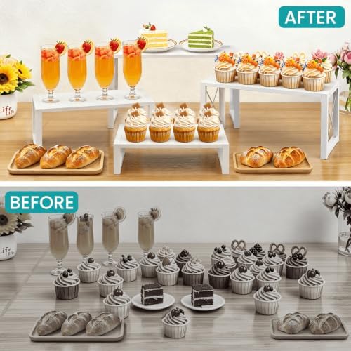 ELITEROO Tiered Display Stand, Wooden 4 Tier Display Risers, Nesting Cupcake Stand for Dessert, Food, Cupcake, Collectibles, Buffet Table, and Market Vendor Events Retail Shelf Organizer, White - Image 5