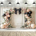 10x8ft Bow Wedding Photography Backdrop Black Bow Floral Balloons Backdrops White Vintage Wall Background Coquette Banner for Girls Birthday Party Decorations by Uokiuki
