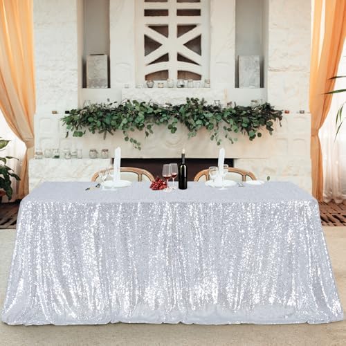 Poise3EHome Silver Sequin Tablecloth 60×120 Inch Rectangle Sequin Fabric Table Cloth for Baby Shower Birthday Christmas Party Wedding Christmas Holiday Cake Table Decoration - Image 6