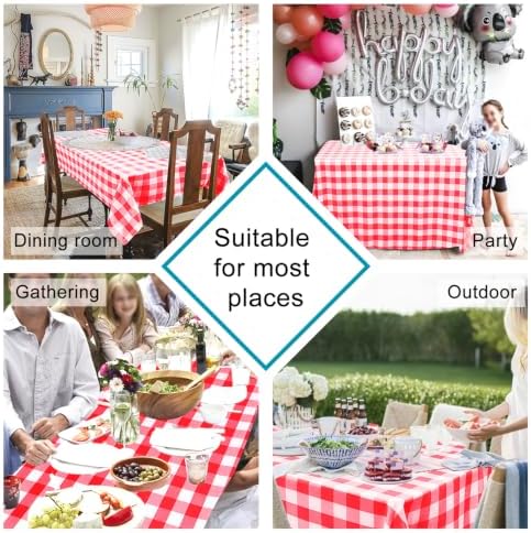 Hiasan Checkered Tablecloth Rectangle 70 x 140 Inch, Red and White - Image 6