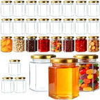 30 Pack 6 oz Glass Jars with Gold Lids - Airtight Hexagon Honey Jars by BPFY