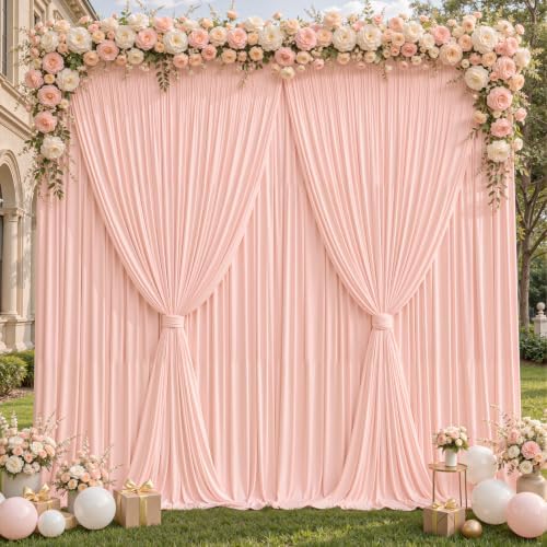20x10ft Blush Pink Backdrop Curtain Panels for Parties - Wrinkle Free Polyester Photo Curtain Backdrop Wedding Back Drop Fabric Drapes for Party Decorations Background for Photography by WishCare