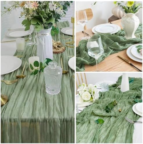 Sage Green Cheesecloth Table Runner 16 Pack 21x120 Inch Gauze Easter Spring Table Runner Sheer Polyester Cheese Cloth Boho Table Runners Decor for Wedding Baby Shower Candlelight Dinner - Image 6