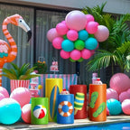HunnmingRe 5 Pcs Summer Cylinder Pedestal Stand Covers Flexible Cylinder Stand Covers for Beach Tropical Party Backdrop Baby Shower Birthday Wedding Dessert Tables Decor Party Display Decor - Image 5