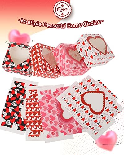 qiqee Valentine Bakery Box with Original Unique Design 60packs 6x6x3 Cookie Boxes Pastry Box for Valentine's Day - Image 3