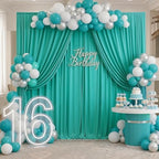 10ft x 10ft Wrinkle Free Turquoise Backdrop Curtains for Parties, Polyester Photo Backdrop Drapes 2 Panels 5x10ft for Wedding Mermaid Birthday Photography Background Party Backdrop - Image 5