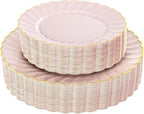 YOUBET 60PCS Pink Scalloped Plastic Plates for Party Wedding Baby Shower by YOUBET