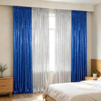 ShinyBeauty Blue and Silver Sequin Backdrop 4 Panels Shimmer Curtains Party - Image 2