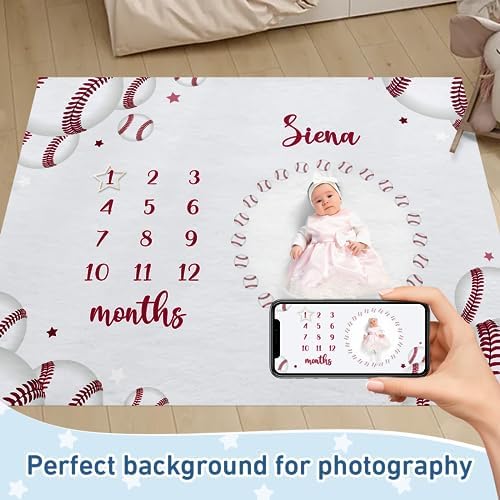 Personalized Baby Milestone Blanket for Boys Girls Baby Month Blanket- First Year Calendar Monthly Growth Chart - Sport Theme Halloween Birthday Gifts for Infant Todder(FixedSize) - Image 2