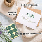 100 Heavyweight Blank Thank You Cards with Envelopes for a Personal Touch, Eucalyptus Thank You Card for Any Occasion, Wedding, Bulk Pack Card with Envelopes & Stickers (3.7 x 5.1 Inches) (100 Pack) - Image 3