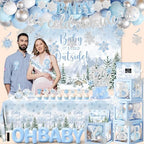 Baby It’s Cold Outside Baby Shower Decorations, Blue Winter Baby Shower Decorations for Boy Winter Woodland Tablecloth Banner Backdrop Balloon Box Cupcake Topper Hanging Swirl for Boy Gender Reveal - Image 4