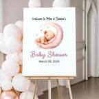 Baby Shower, Sprinkle, Gender Reveal, Bear Sleeping on Blue Moon Guest Sign-in Board, Custom Signature Book Alternative, Personalized Keepsake Party Decor. Premium Acrylic Sign, Made in USA. - Image 2