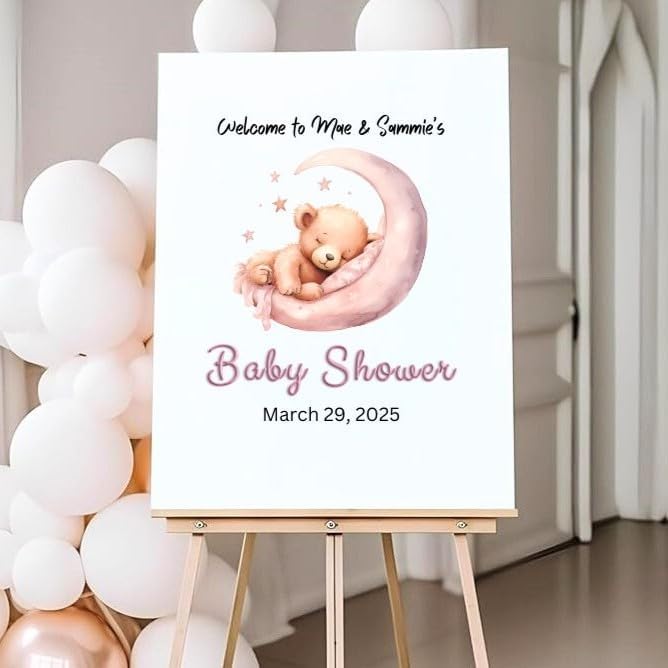 Baby Shower, Sprinkle, Gender Reveal, Baby Giraffe on Moon Guest Sign-in Board, Custom Signature Book Alternative, Personalized Keepsake Party Decor. Premium Acrylic Sign, Made in CT, USA. - Image 7