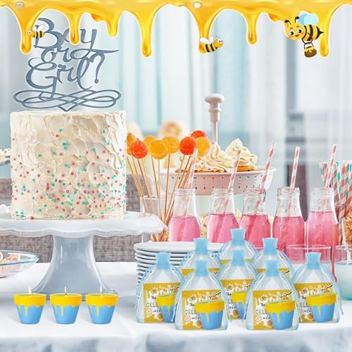Conelist 48 Sets Bee Themed Candle Set for Baby Shower Party Favors Cute Honey Jar Candle with Thank You Tags Organza Bags Baby Shower Gifts for Guest Gender Reveal Party Decoration Gifts (Blue) - Image 5