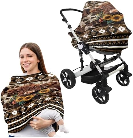 Highland Cow Sunflower Boho Carseat Canopy for Babies Multi-use Nursing Carseat Canopy Nursing Pillow Cover for Baby Boy Girl Breastfeeding Essentials - Image 4