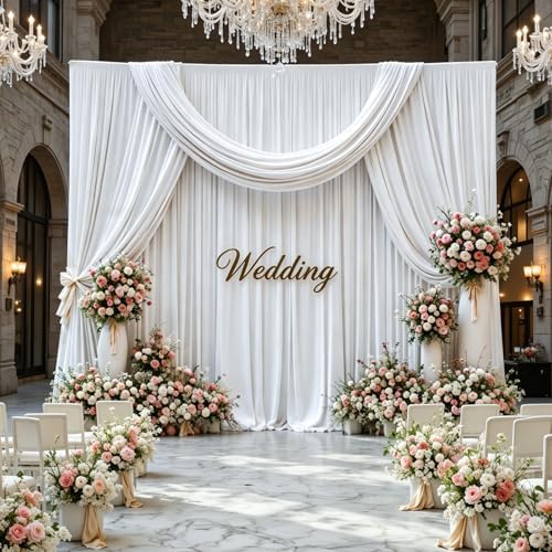 Gallety White Backdrop Curtain for Wedding, Polyester Photography Backdrops Curtains - 20FT x 10FT Fabric Backdrop with Rod Pockets for Celebration,Birthday, Home Parites,Graduation Decorations - Image 6