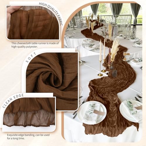18 Pack Cheesecloth Table Runner 10FT Brown Table Runner Boho Gauze Cheese Cloth Table Runners Long Rustic Sheer Table Decorations for Wedding Party Baby Bridal Shower Birthday Holiday Home - Image 3