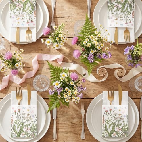 Potchen 100 Pcs Linen Feel Napkins Disposable, Flower - Image 2