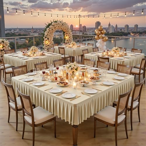 2 Pack Natural Spandex Tablecloths for 54x54 Inch Square Tables, Stretch Fitted Table Clothes with Pleated Ruffle Skirt for 54” Table, Wrinkle Free and Elastic, for Party Kitchen Home Dining - Image 2