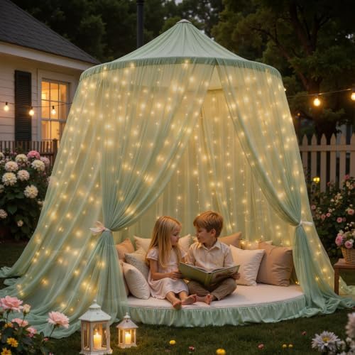 20 x 10ft Sage Green Chiffon Backdrop Curtain with Lights String for Parties,4 Panels Sheer Tulle Curtain Wedding Backdrop for Baby Shower Birthday Party Ceremony Reception Home Decorations - Image 7