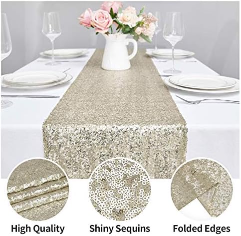 6PCS 12x72 Inch Sequin Table Runner Champagne Glitter Table Runner for Party, Wedding, Bridal Baby Shower, Event Decorations（6PCS, 12x72 Inch, Champagne） - Image 3