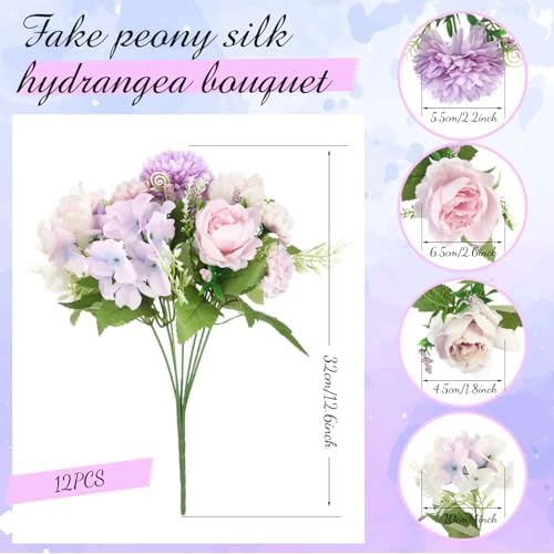 Tigeen 24 Bundles Artificial Flowers Bouquet Silk Peonies, Purple - Image 2