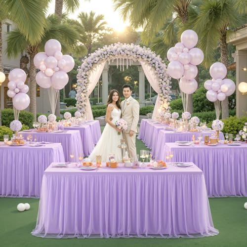 Lavender Tablecloths for 6 Foot Rectangle Tables Tulle Tablecloth Light Purple Table Cloth Rectangle 6ft Spandex Lilac Table Cover for Baby Shower Girls Birthday Party Wedding Banquet Table Skirt - Image 6