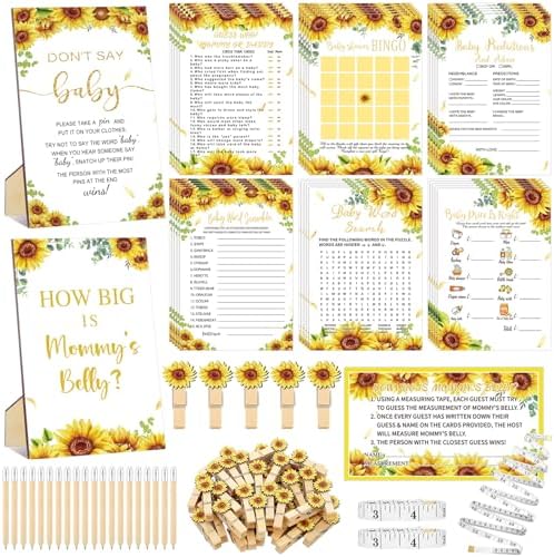 Funnymoom 426 Pcs Sunflower Baby Shower Games Set, 8 Games by Funnymoom