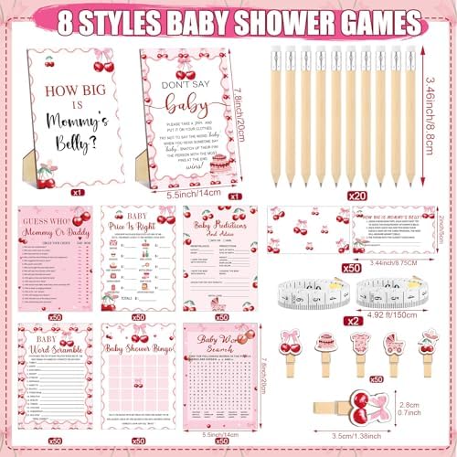 Funnymoom 426 Pcs Cherry Baby Shower Games for Girl, 8 Activity Pack - Image 3