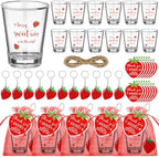 Roshtia 36 Set Strawberry Baby Shower Favors for Guests Clear Acrylic Shot Glasses Thank You Tags Keychains Organza Bags Strawberry Party Supplies for Girl Gender Reveal Favor by Roshtia